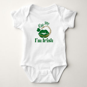 Kiss Me I'm Irish Lips And Shamrock Baby Bodysuit