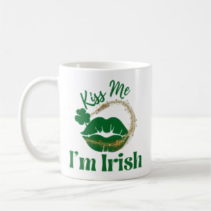 Kiss Me I'm Irish Lips And Shamrock Coffee Mug