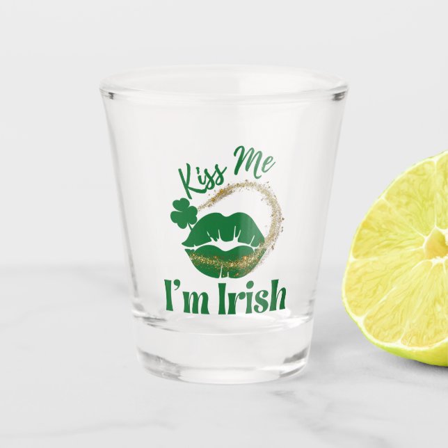 Kiss Me I'm Irish Lips And Shamrock Shot Glass (Front)