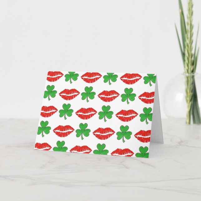 Kiss Me I'm Irish Lips Shamrock St. Patrick's Day Card (Front)