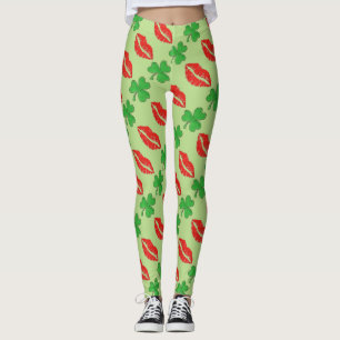 Kiss Me I'm Irish Lips Shamrock St. Patrick's Day Leggings
