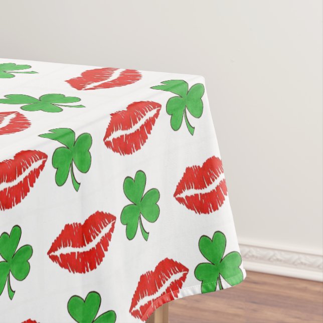 Kiss Me I'm Irish Lips Shamrock St. Patrick's Day Tablecloth (In Situ)