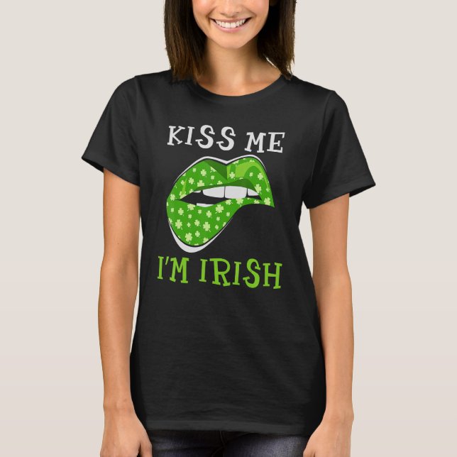 Kiss Me I'm Irish Lips St Patrick's Day Shamrock T-Shirt (Front)