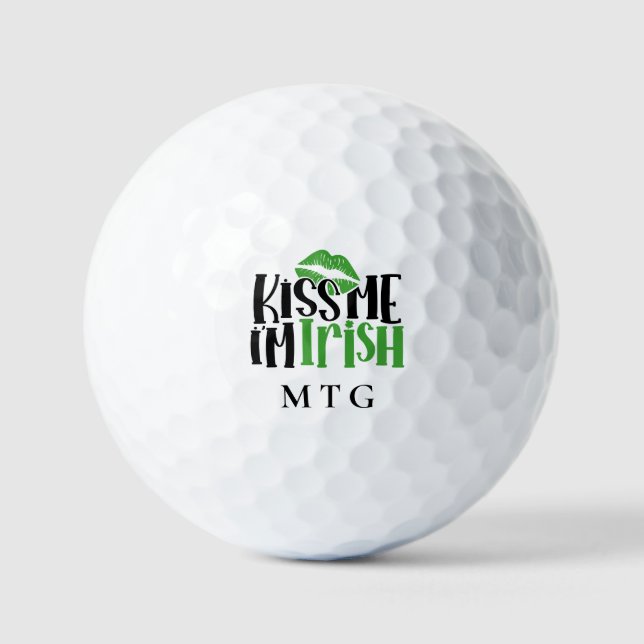 Kiss Me Im Irish Lucky Monogram Name Cute Golf Balls (Front)