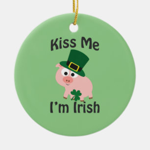 Kiss Me I'm Irish Pig Ceramic Tree Decoration