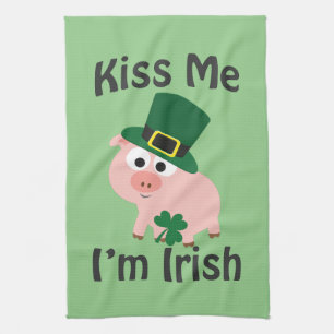 Kiss Me I'm Irish Pig Tea Towel