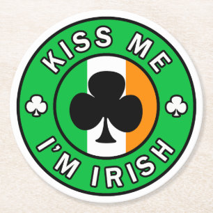 Kiss Me I'm Irish Round Paper Coaster