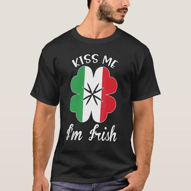 Kiss Me I'm Irish. Shamrock Clover Saint Patrick D T-Shirt (Front)