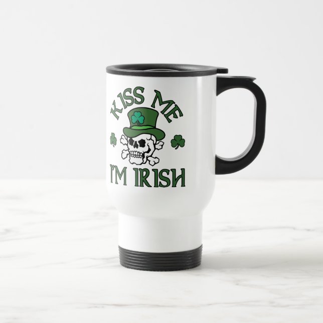 Kiss Me I'm Irish Skull Travel Mug (Right)