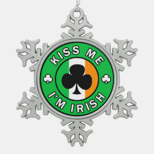 Kiss Me I'm Irish Snowflake Pewter Christmas Ornament