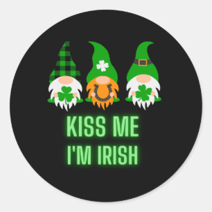 Kiss Me I'm Irish St. Patrick's Day Gnome Shamrock Classic Round Sticker
