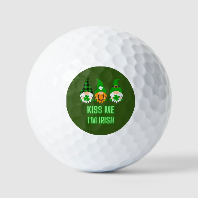 Kiss Me I'm Irish St. Patrick's Day Gnome Shamrock Golf Balls (Front)