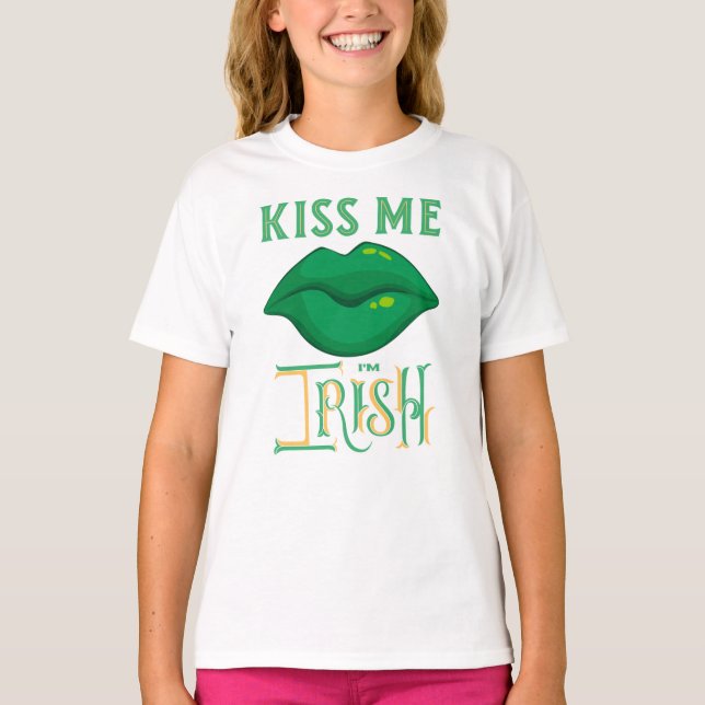 Kiss Me I'm Irish St. Patrick's Day Green Shamrock T-Shirt (Front)
