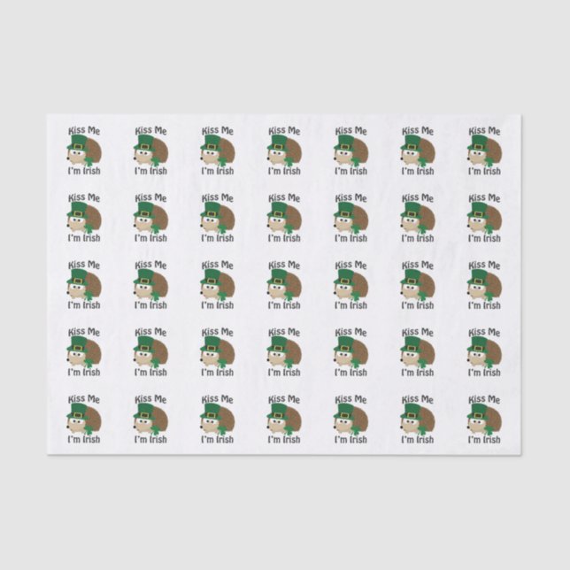Kiss Me Im Irish St Patricks Day Hedgehog Tissue Paper (Front)