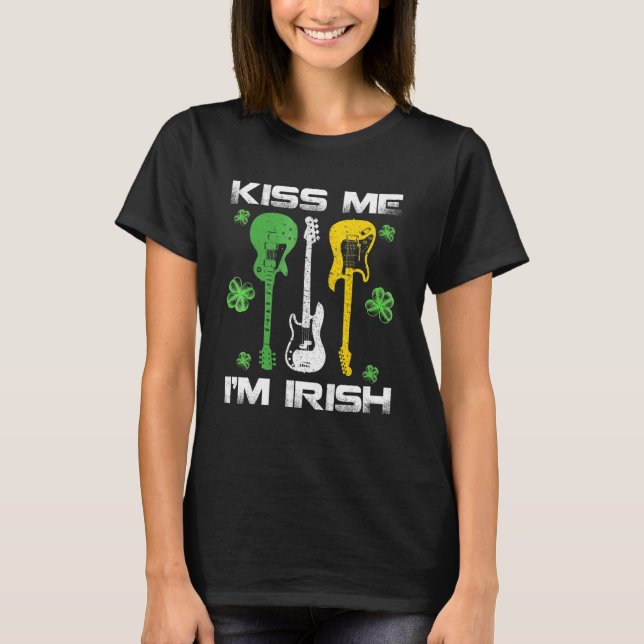 Kiss Me I'm Irish With Guitars Shamrock For St Pat T-Shirt (Front)