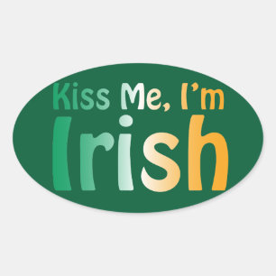 Kiss Me I'm Irish with Ireland flag colours Oval Sticker
