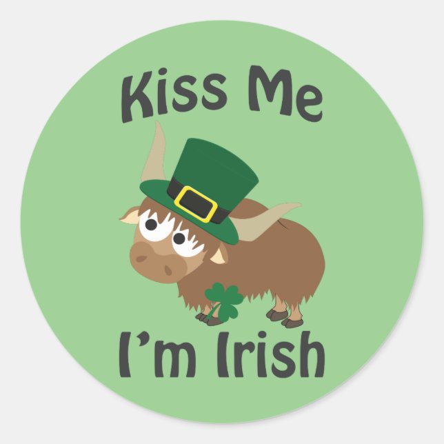 Kiss me I'm Irish Yak Classic Round Sticker (Front)
