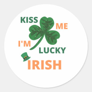 Kiss me i'm lucky irish classic round sticker