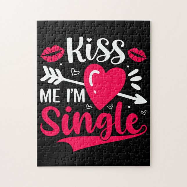 Kiss Me I'm Single Cute Valentine Jigsaw Puzzle (Vertical)