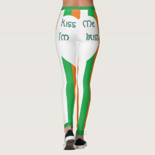 Kiss Me I'ml Irish Stripes Bright White Heart Leggings
