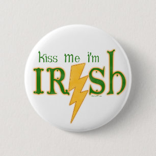 Kiss Me Irish Lightning Bolt Button