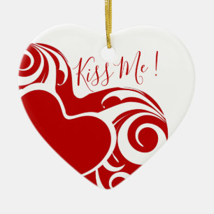 Kiss Me Love Heart Valentines Decor Ceramic Tree Decoration