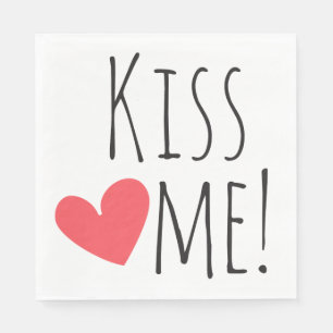 Kiss Me Love Quote Red Heart Wedding Bridal Shower Napkin