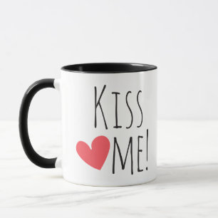 Kiss Me Love Quote Red Heart Wedding Engagement Mug