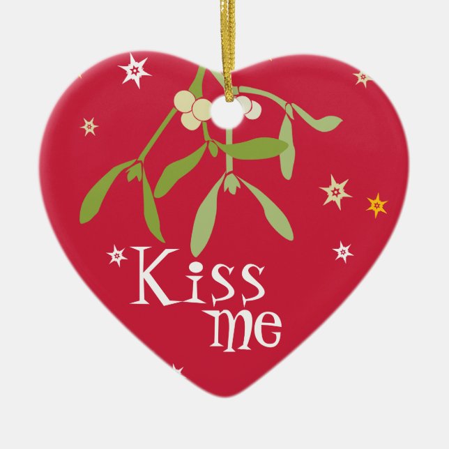 "Kiss me" mistletoe sweetheart keepsake ornament (Front)