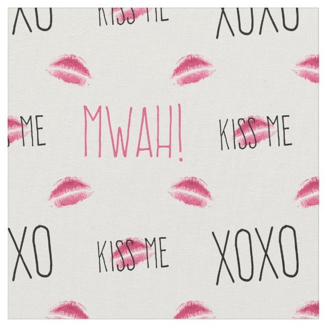 Kiss Me Mwah! Lip Print Pattern Fabric (Close Up)