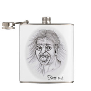 Kiss me! Pencil drawing black and white Design Hip Flask