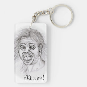 Kiss me! Pencil drawing black and white Design Key Ring