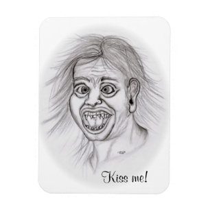 Kiss me! Pencil drawing black and white Design Magnet