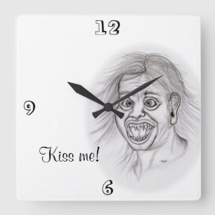 Kiss me! Pencil drawing black and white Design Square Wall Clock