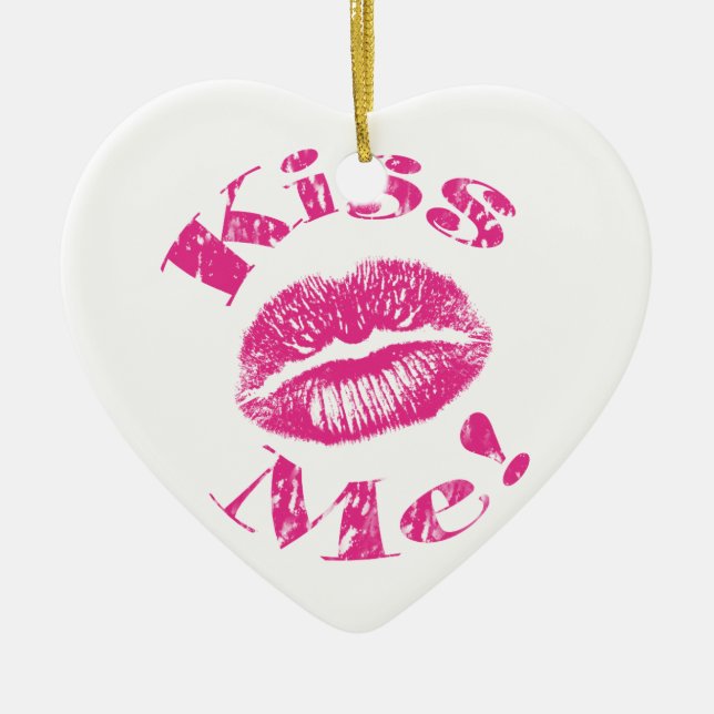 Kiss Me! Pink Lips Ceramic Tree Decoration (Front)