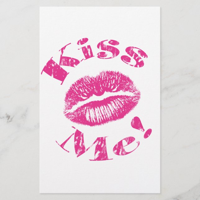 Kiss Me! Pink Lips Stationery (Front)
