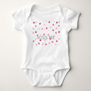 KISS ME Pink Watercolor Dots Sweet Valentine Fun Baby Bodysuit