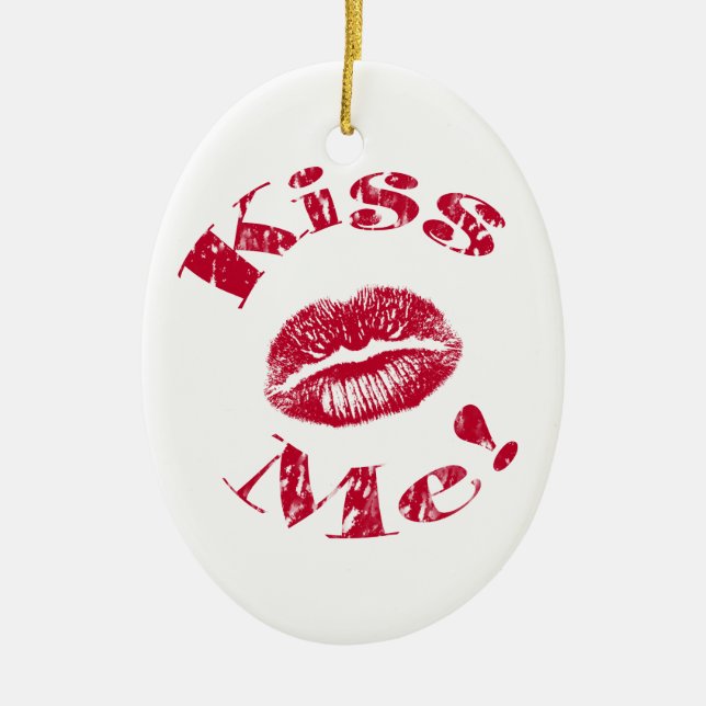 Kiss Me! Red Lips Ceramic Tree Decoration (Front)