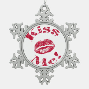 Kiss Me! Red Lips Snowflake Pewter Christmas Ornament