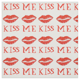 Kiss Me Red Lips Valentine's Day Lipstick Print Fabric