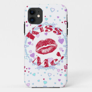Kiss Me! Red Lips With Hearts iPhone 11 Case