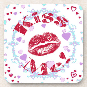 Kiss Me! Red Lips With Hearts Coaster