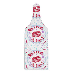 Kiss Me! Red Lips With Hearts Cutting Board