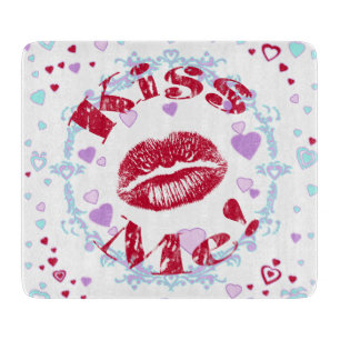Kiss Me! Red Lips With Hearts Cutting Board