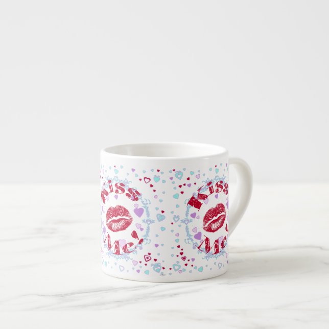 Kiss Me! Red Lips With Hearts Espresso Cup (Front Right)