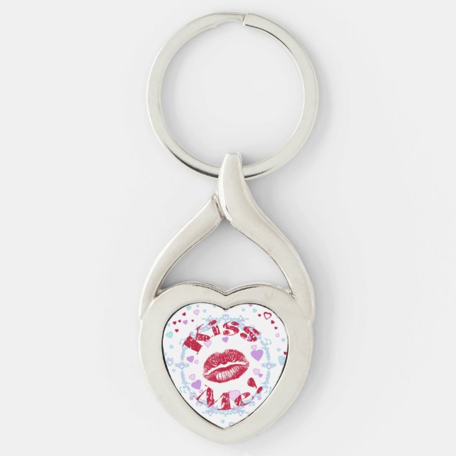 Kiss Me! Red Lips With Hearts Key Ring (Front)