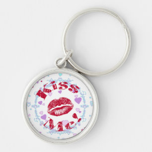 Kiss Me! Red Lips With Hearts Key Ring