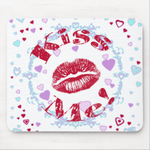 Kiss Me! Red Lips With Hearts Mouse Mat