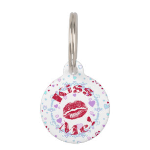 Kiss Me! Red Lips With Hearts Pet Tag