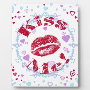 Kiss Me! Red Lips With Hearts Plaque